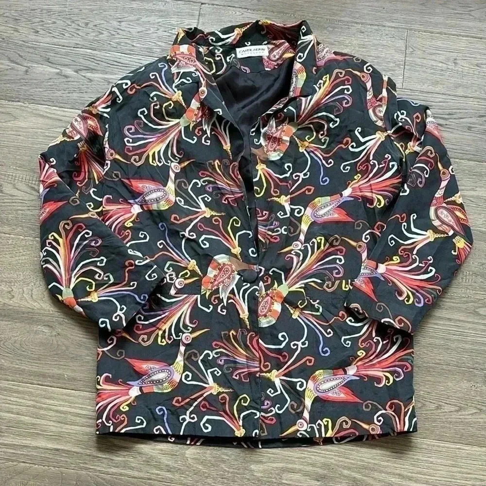 Carol Horn Workshop |Vintage 1980’s 100% Silk Exotic Birds Print Jacket Blazer L